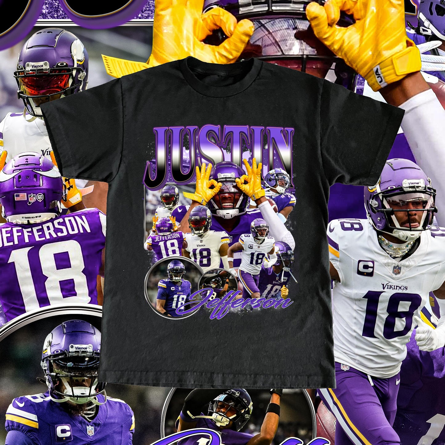 Vintage Justin Jefferson Shirt - Football Tee, Custom Vintage Design, 90s Graphic Tee, Unisex, Retro, NFL Gift, Vikings Team T Shirt