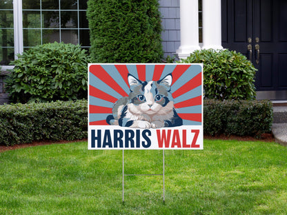 Harris Walz 2024 Cat Yard Sign - Coroplast Harris For President 2024 Lawn Sign, President Election Cat Signs with Metal H-Stake