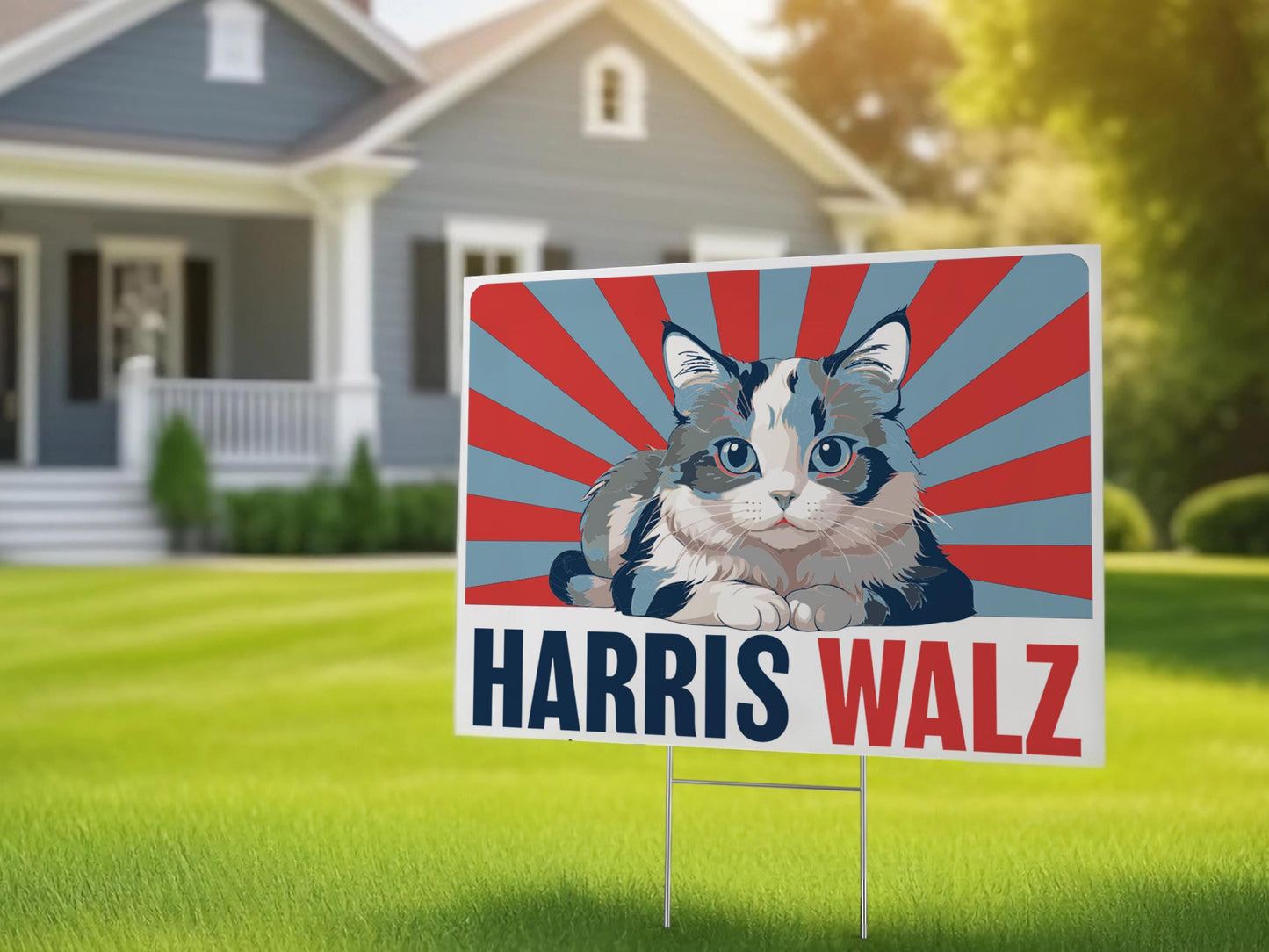 Harris Walz 2024 Cat Yard Sign - Coroplast Harris For President 2024 Lawn Sign, President Election Cat Signs with Metal H-Stake