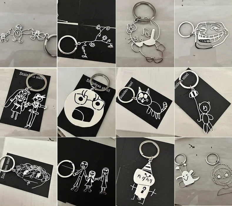 HOT SALE🔥Customized Drawing Keychain, Personalized Custom Photo Car Keyring Key Chains Jewelry