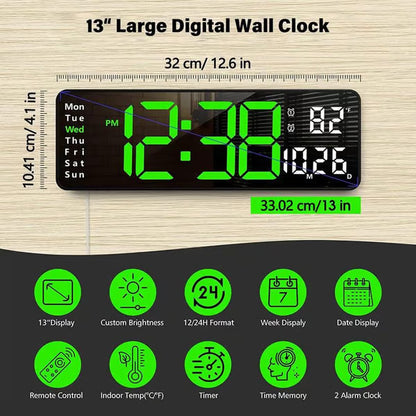 ⚡13" Large Digital Clock with Temperature, Date, Auto DST, Night Light, Auto Brightness Dimmer