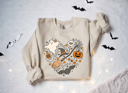 Halloween Doodles Hearth Shirt Gift For Halloween Moms, Cute Halloween Tshirt, Halloween Sweatshirt, Pumpkin Sweatshirt, Halloween Witch Tee