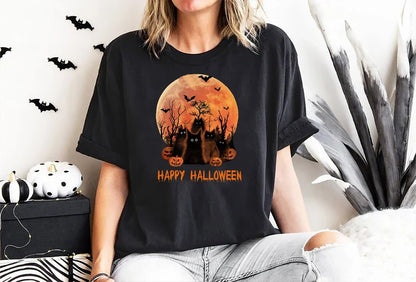 Witch Scary Halloween Shirt, Ladies Funny Halloween Shirt, Halloween Gift Shirt Friends Birthday, trick or treat, kids tee,Cat Pumpkin Night